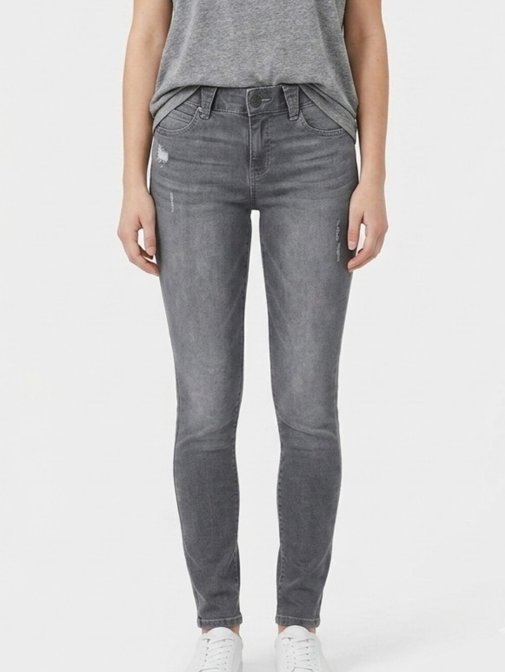 Democracy Ab Solution Grey Skinny Distressed Jeans Tummy Control Size 4